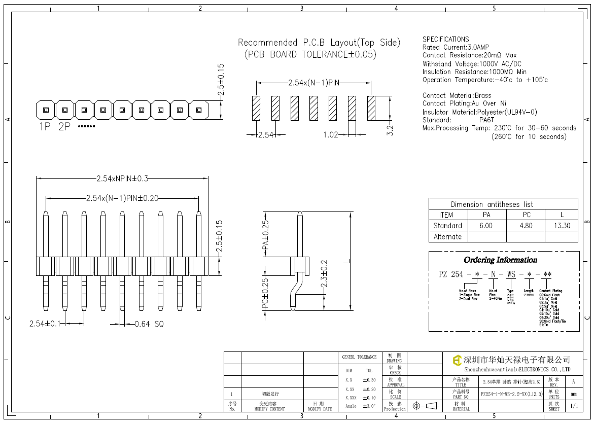 PZ254-1-N-WS-2.5-XX(L13.3)